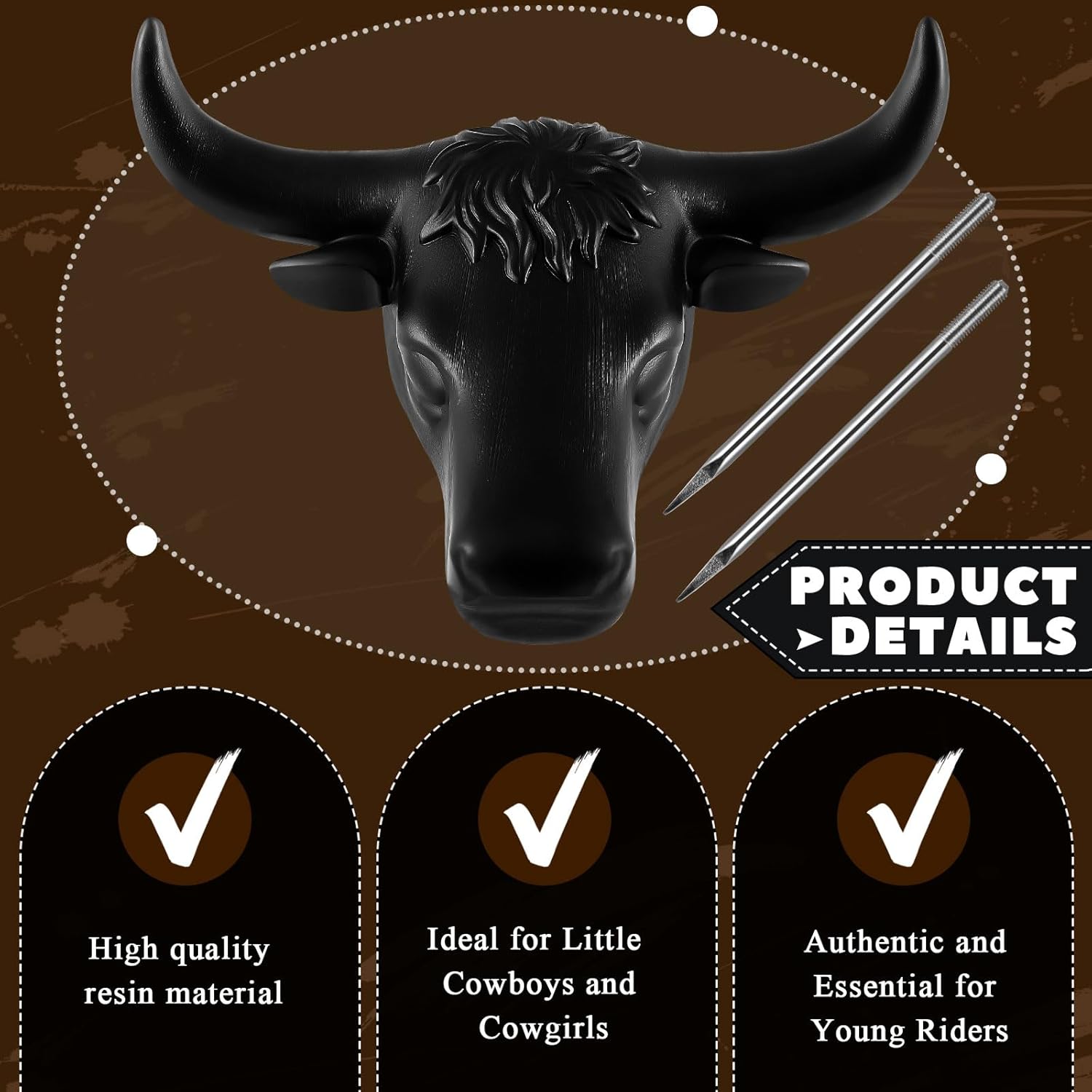 Crowye Junior Very Small Steer Head Roping Dummy with 11'' Horn Spread Complete Rodeo Set Cowboy Toy Roping Practice Dummy Steer Head Aluminum Rods for Horse Enthusiasts Junior Roper Practice